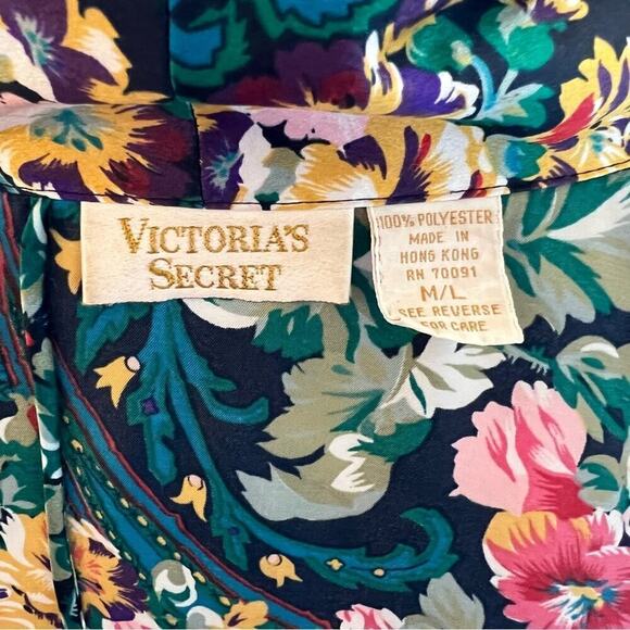 Victoria's Secret Gold Label Vintage Floral Paisley Long Satin Robe M/L - Picture 8 of 8
